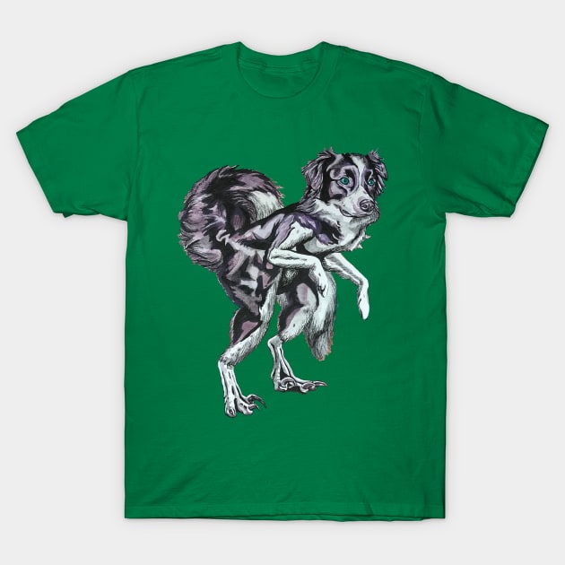 Border Collie Velociraptor T-Shirt by RaLiz